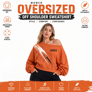 Sweat-shirt oversize imprimé en molleton bouclette à épaules dénudées pour femme, haut à manches longues, idéal pour l'hiver - Product Image 2