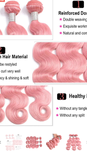 Pink <b>Body</b> <b>Wave</b> Human <b>Hair</b> Wefts 100% Density Remy Virgin <b>Hair</b> Extensions Remy Bulk <b>Hair</b> - Product Image 2
