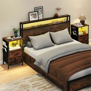 2 Comodini Smart in Stile Nordico con Luci LED e Stazione di Ricarica, 2 Cassetti Pieghevoli in Tessuto, Comodino Perfetto - Product Image 2