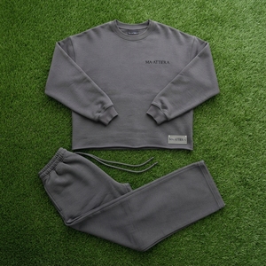 Men Solid Gray Crewneck Sweatshirt Sweatpants Set Casual Streetwear Matching Clothes <b>Oversized</b> <b>Jogger</b> Set Custom Logo - Product Image 5
