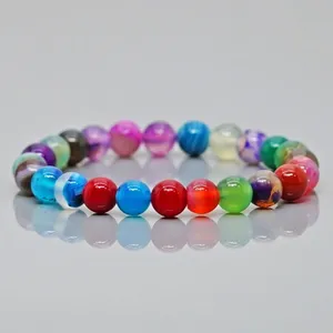 Natural Multi Color Onyx 8mm Smooth Round AA Grade Gemstone Beads <b>Stretch</b> <b>Bracelet</b> Healing Jewelry Wholesale - Product Image 3