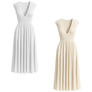 Vestido Midi de Punto Acanalado de Nailon con Cuello Redondo para Mujer, Venta al por Mayor de Fábrica, Manga Corta, Cómodo, Ligero, Elegante, para Todas las Temporadas - Product Image 1