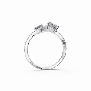 Anillo de Diamantes de Diseño Nebulosa de Dos Estrellas, Anillo de Diamantes de Oro Blanco Cultivados en Laboratorio, Corte Redondo y Princesa, para Mujer - Product Image 5