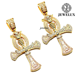 Pendentif Croix Œil Sertie de Pierres JEWELUX en Argent 925 Plaqué Or 22K Style Hip Hop Certifié IGI Charme de Luxe Unisexe du Gujarat - Product Image 1