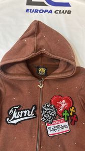เสื้อฮู้ดดี้ผ้าฝ้ายฟลีซปักลายพร้อมซิปแบบกำหนดเอง พิมพ์ลายโลโก้ด้านหลัง ประดับด้วยคริสตัล สไตล์สตรีทแวร์ - Product Image 3