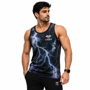 Custom 3D All Over Print Gym Tank Top for Men | Lightning Design Fitness <b>Stringer</b> <b>Vest</b> | Sleeveless Workout Sportswear OEM - Product Image 2
