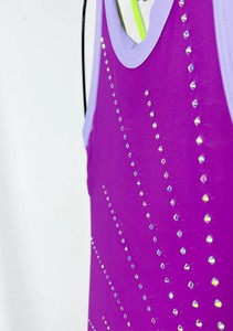 Justaucorps sans manches en spandex pour filles CONX, violet avec strass imprimés, pour entraînement artistique professionnel, taille élastique, personnalisable - Product Image 3