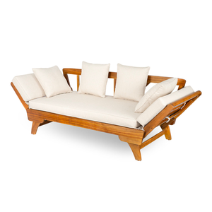 Modern Solid Teak Wood Outdoor <b>Daybed</b> Sofa Patio Lounge Furniture with <b>Cushions</b> for Villa Resort Garden Poolside - Product Image 2