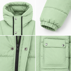 Blouson d'hiver matelassé de qualité supérieure, imperméable, en nylon, avec rembourrage thermique, capuche fixe et fermeture à boutons-pression, pour l'extérieur - Product Image 4
