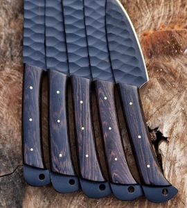 LEGACY BLADES 5-Piece Handmade Damascus Steel <b>Knife</b> <b>Set</b> Black Coated Straight Edge Wooden Handle Ambidextrous Design - Product Image 4