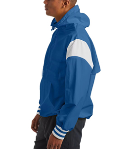 Veste de course coupe-vent bleue pour homme avec capuche, fermeture éclair quart de tour, style sportif, en polyester - Product Image 2