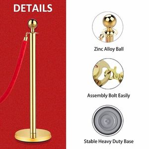 Gold Velvet Rope Stanchions with Red Carpet Poles 5ft/1.5M Stainless Steel Safety Barriers Party Decoration Set - Product Image 3