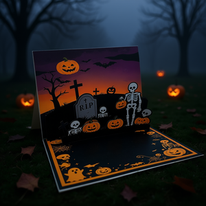 Nuevas Tarjetas de Felicitación Pop-up 3D de Halloween 2026, Tarjetas de Papel Plegables Hechas a Mano con Calaveras y Calabazas Cortadas con Láser para Regalos y Suministros Festivos - Product Image 3