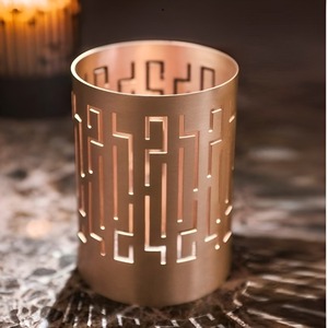 Laser Cutting design Round Metal Candle Pillar Holder Rose Gold for Party and Wedding Table Decoration - Product Image 2