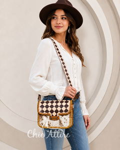 Sac bandoulière en cuir de vachette OEM & ODM 2026 pour femme, sac à main à carreaux fait main en cuir de cheval avec boucle mors de cheval - Product Image 1