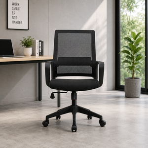 AY Office System <b>C</b>-F 090 Modern Mesh Office Chair Black Ergonomic Adjustable Height Swivel Design Fixed Armrest Steel School - Product Image 1