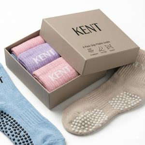 Private Label Youth Pilates <b>Socks</b> 6 Pack Bundle 100% Cotton Silicone Grip Non Slip with Premium Custom <b>Box</b> Packaging OEM ODM - Product Image 1