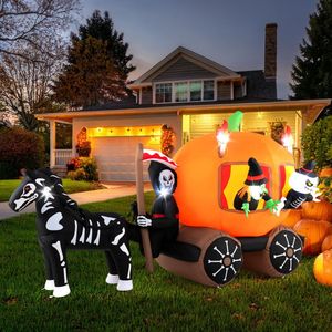 Carrozza Gonfiabile di Halloween 3,1m con Zucca e 2 Fantasmi, Decorazione da Giardino in Plastica per Esterni - Product Image 2