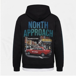 Sweat-shirt à capuche pour homme North Approach, imprimé strass noir, style streetwear décontracté, coupe classique, automne - Product Image 2