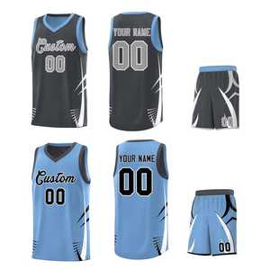 Ensemble de maillots de basket sublimés, col en V, sans manches, en maille respirante, unisexe, uniformes d'équipe pour adultes, bleu clair, noir 00 - Product Image 5