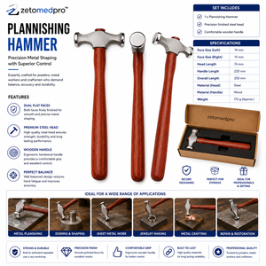 Marteau de façonnage 19 mm, tête de 74 mm, manche en bois de 220 mm, outil de façonnage de bijoux en métal, marron argenté ZETOMEDPRO - Product Image 4