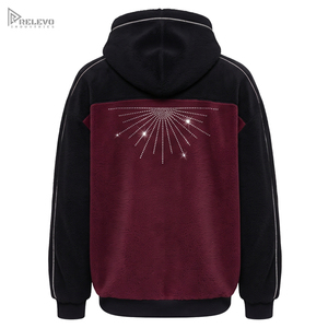 Custom Heavyweight 100% Cotton Fleece <b>Hoodie</b> Unisex <b>Burgundy</b> Black Rhinestone Sunburst Pullover <b>Hoodie</b> Kangaroo Pocket - Product Image 2