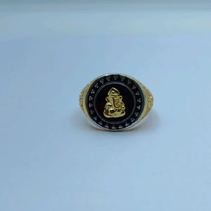 Traditional 22K Gold Ganesha <b>Ring</b> for <b>Men</b> with <b>Black</b> Enamel Round Design Religious Finger <b>Ring</b> Indian Gold Jewellery - Product Image 2