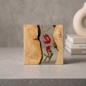Handmade <b>Pressed</b> <b>Flower</b> Resin Coaster Set, Wooden Epoxy Drink Coasters, Natural Floral Coaster Gift, Rustic Home Decor - Product Image 4