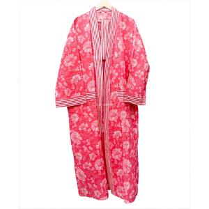 Robe traditionnelle à col en V 100% coton, motif floral dessiné à la main, longue robe kimono, fermeture à ceinture, séchage rapide, robe de bain été automne - Product Image 4