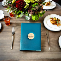 Porte-menu A4 économique en denim et cuir, design de luxe, certifié ISO, avec logo métallique pour hôtels et restaurants