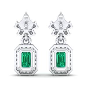 REYES Pendientes de Lujo de Oro Sólido de 14K con Moissanita Certificada GRA y Esmeralda, con Cierre de Rosca, Joyería para Bodas y Fiestas - Product Image 4