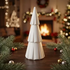 Árbol de Navidad en Miniatura Moderno de Resina Blanca con Forma de Pino, Decoración Pequeña para Mesa de Interior, Artesanía Duradera y Ecológica, Sin Luces - Product Image 6
