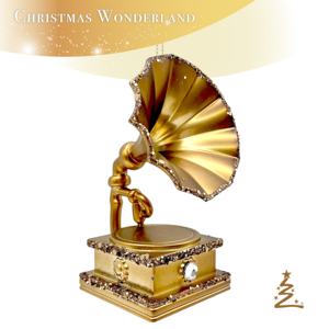 Décoration musicale de Noël Nouvel An Bronze Mat Cuivre Antique Plaqué Brun Foncé Paillettes Acrylique 3D Phonographe Ornement - Product Image 2