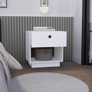 Comodino Bianco Paris con 1 Cassetto e Ripiano Inferiore Aperto, Tavolino o Tavolo Laterale - Product Image 4