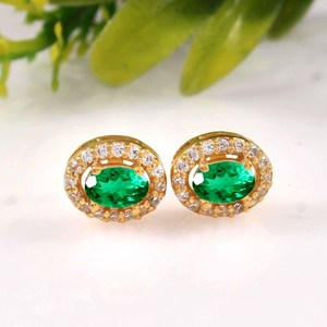 Emerald Oval Cut Gemstone <b>Stud</b> <b>Earrings</b> 925 Sterling <b>Silver</b> 14K Gold Plated Engagement Jewelry Gift For Women - Product Image 1