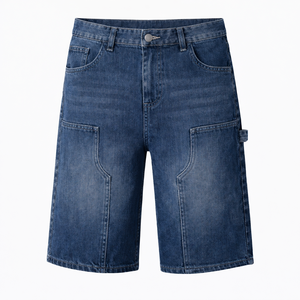 Shorts en jean vintage bleu délavé pour hommes, style streetwear, production ODM, coupe ample, longueur genou, jean baggy surdimensionné, broderie - Product Image 1
