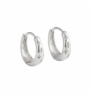 Pendientes de Aro de Plata 925 con Baño de Oro de 18K, Diseño Minimalista con Patrón de Estrella y Moissanita Corte Princesa, Unisex, para Uso Diario, Regalo para Fiestas - Product Image 1