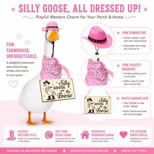 Décoration de jardin extérieure : Statue de canard de style western avec chapeau rose et écharpe à motif cachemire, style rustique - Product Image 3