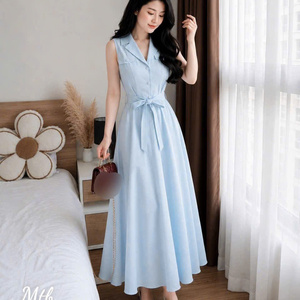 Vestido Maxi de Fiesta para Mujer, de Seda, Sencillo, Elegante, Formal, de Manga Corta, Cuello Polo, Color Sólido, Lavable, Cintura Natural, Cómodo - Product Image 2