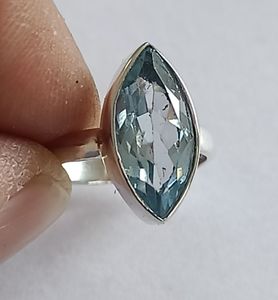 Blue Topaz Marquise <b>Ring</b> <b>925</b> Sterling <b>Silver</b> Handmade Promise Jewelry for Women gift Jewelry Bezel setting December Birthstone - Product Image 2