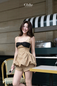 Coshe Dane ชุดเสื้อสองชิ้นลายจุดน่ารักมีโบว์สีดำและเสื้อท่อนบนพลิ้วไหวสำหรับผู้หญิงชุดลำลองชุดลำลองสาววัยรุ่น - Product Image 2