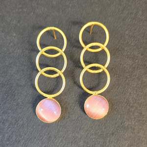 Pastel Pink Geometric Hoop Drop Earrings with Pearl and Gold Plating - Product Image 2