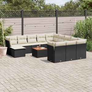 Conjunto de Sofá de Jardín de Ratán PE Negro con Acero con Recubrimiento en Polvo y Madera de Acacia, Muebles de Exterior Premium - Product Image 1