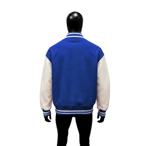 <b>Men's</b> Blue <b>White</b> Varsity <b>Jacket</b> Preppy Style Regular Fit Turn-down Collar Single Breasted Polyester Shell Cotton Lining <b>Men's</b> Bl - Product Image 2
