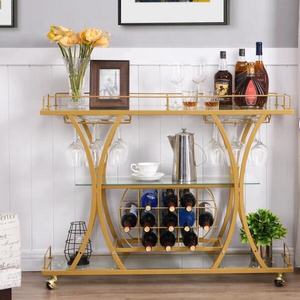 SWT 2024 2-टियर होटल किचन गोल्ड मेटल मिरर मिनी वाइन बार ट्रॉली सर्विंग कार्ट ट्रॉली - Product Image 2