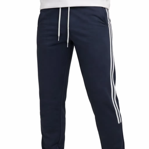 Pantalon de jogging bleu marine de qualité supérieure avec bande latérale – Vêtement de sport en mélange de coton doux et extensible - Product Image 1
