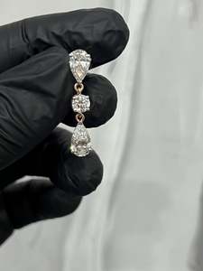 Vintage IGI Certified 5 Ct Lab Grown White Diamond Filled Pear Cut 14K <b>Gold</b> Plated <b>Dangle</b> <b>Earrings</b> for Women - Product Image 4