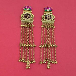 Pendientes de araña étnicos chapados en oro con piedras de circonita y diseño floral para mujer, joyería de boda - Product Image 1