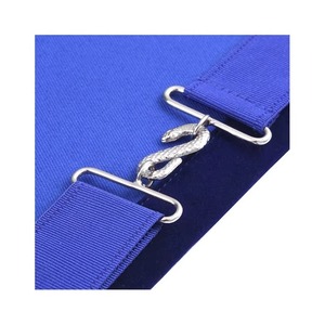 Delantal de francmasón azul Royal Blue Velvet con bordado plateado, corona y flecos, servicio OEM MAP-0086 - Product Image 6