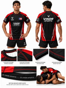 Camiseta Deportiva Vinor Negra y Roja de Manga Corta con Estampado de la Bandera de Puerto Rico por Sublimación, de Secado Rápido, Unisex para Adultos - Product Image 6